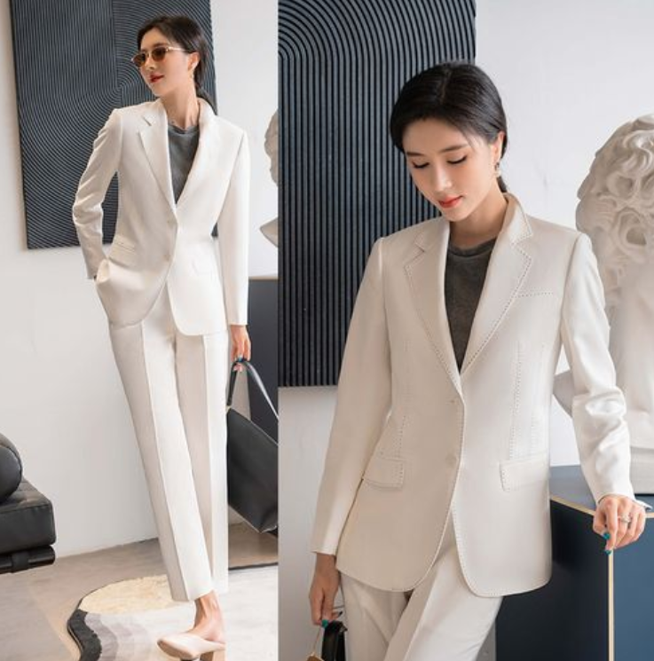 白色女士小西裝套裝，職業(yè)女士西裝氣質(zhì)高雅,果斷干練
